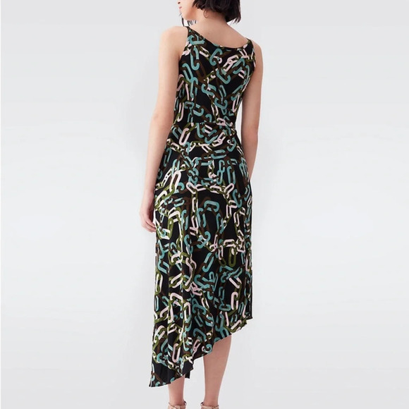 Diane von Furstenberg Matte Jersey Chain Print Dress Green Blue Pink XS New - Picture 3 of 7